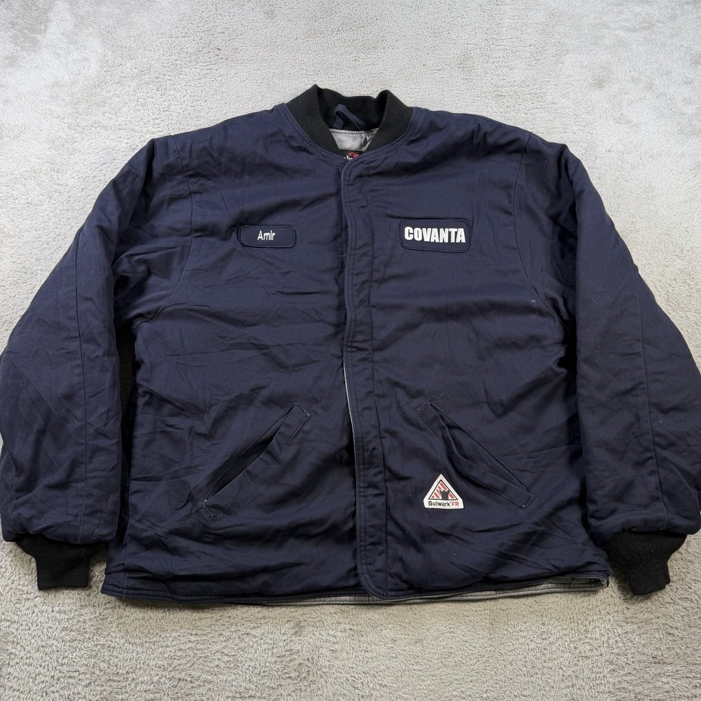 Bulwark FR Jacket Mens XL Navy Snap Flame Resistant Workwear Quilted Bomber